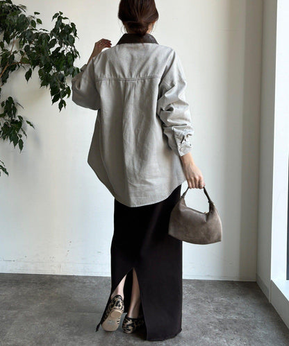 仿皮革翻領襯衫夾克