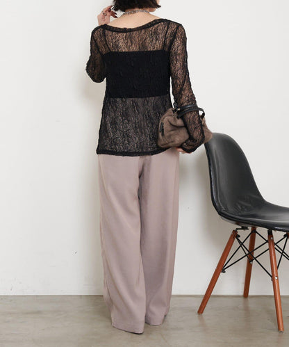 高腰抽褶寬腿褲