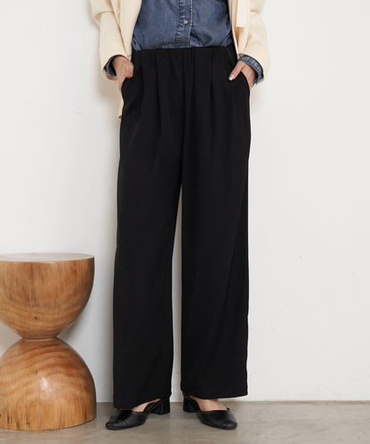 高腰抽褶寬腿褲