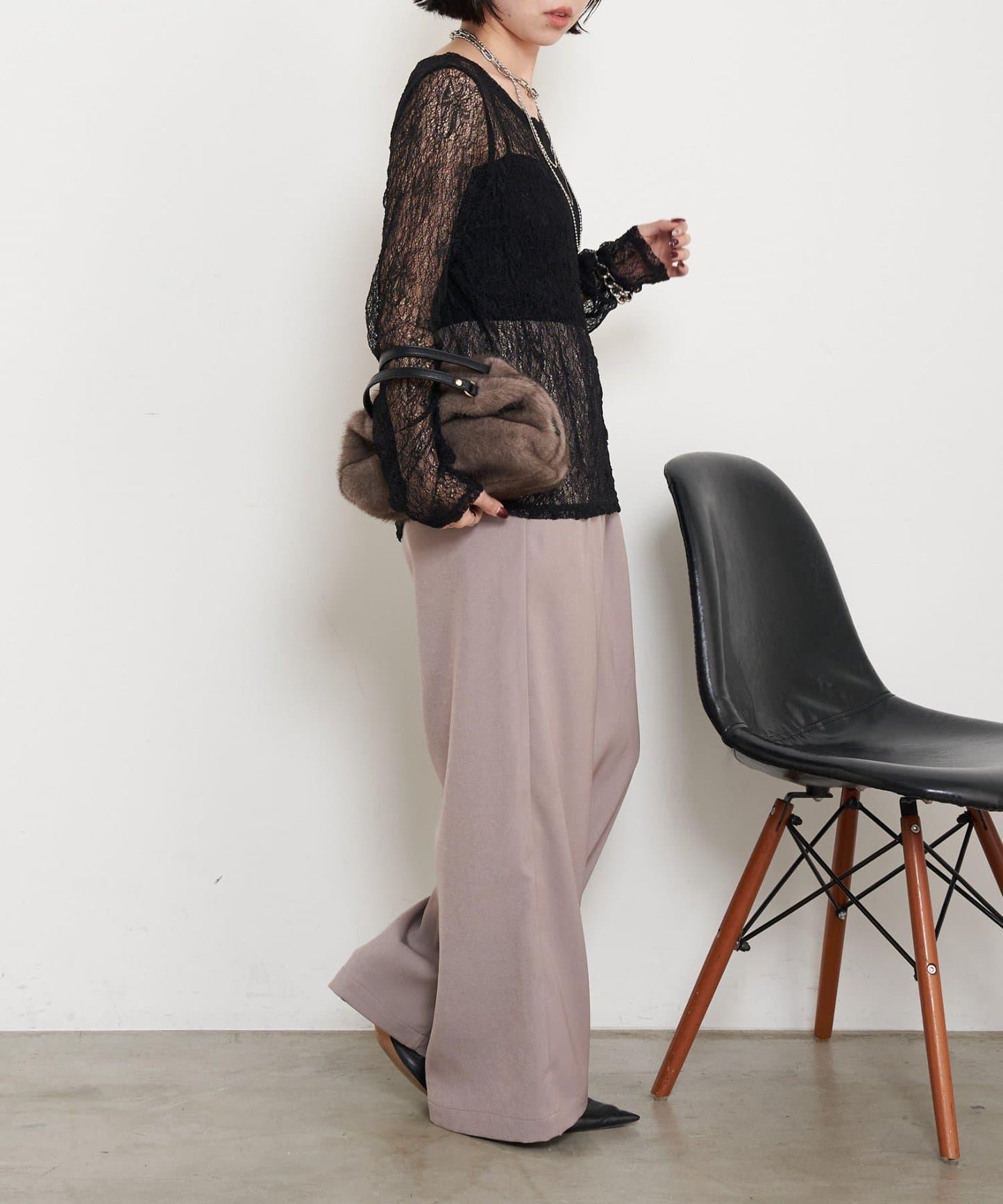 高腰抽褶寬腿褲