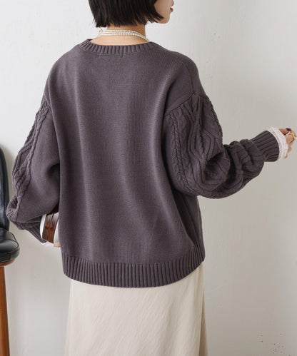 袖部麻花V領針織衫