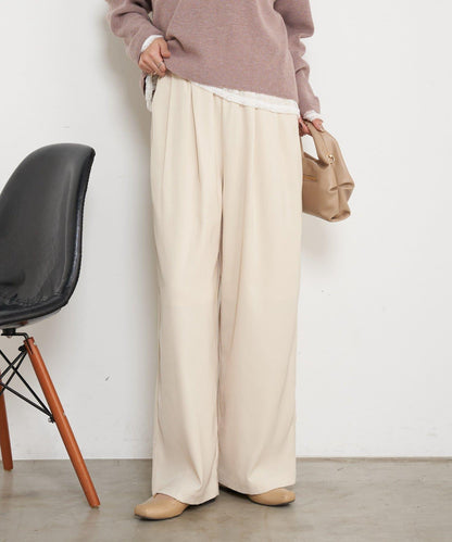 高腰抽褶寬腿褲