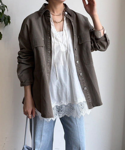 仿皮革翻領襯衫夾克