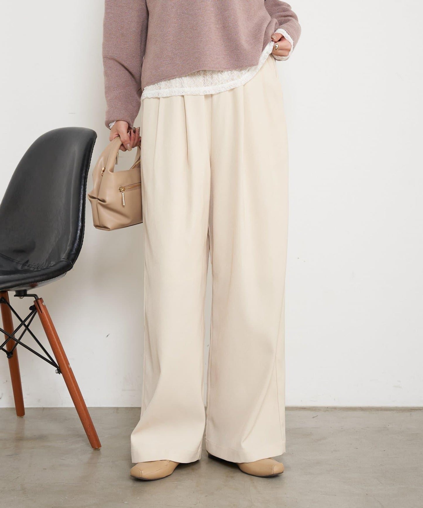 高腰抽褶寬腿褲