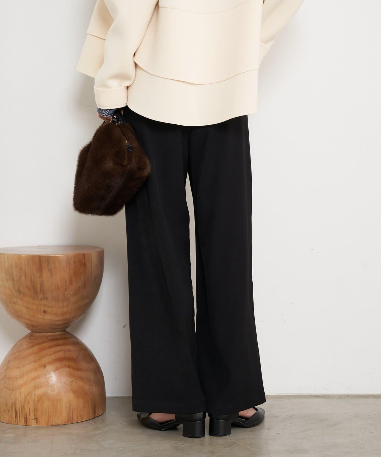 高腰抽褶寬腿褲