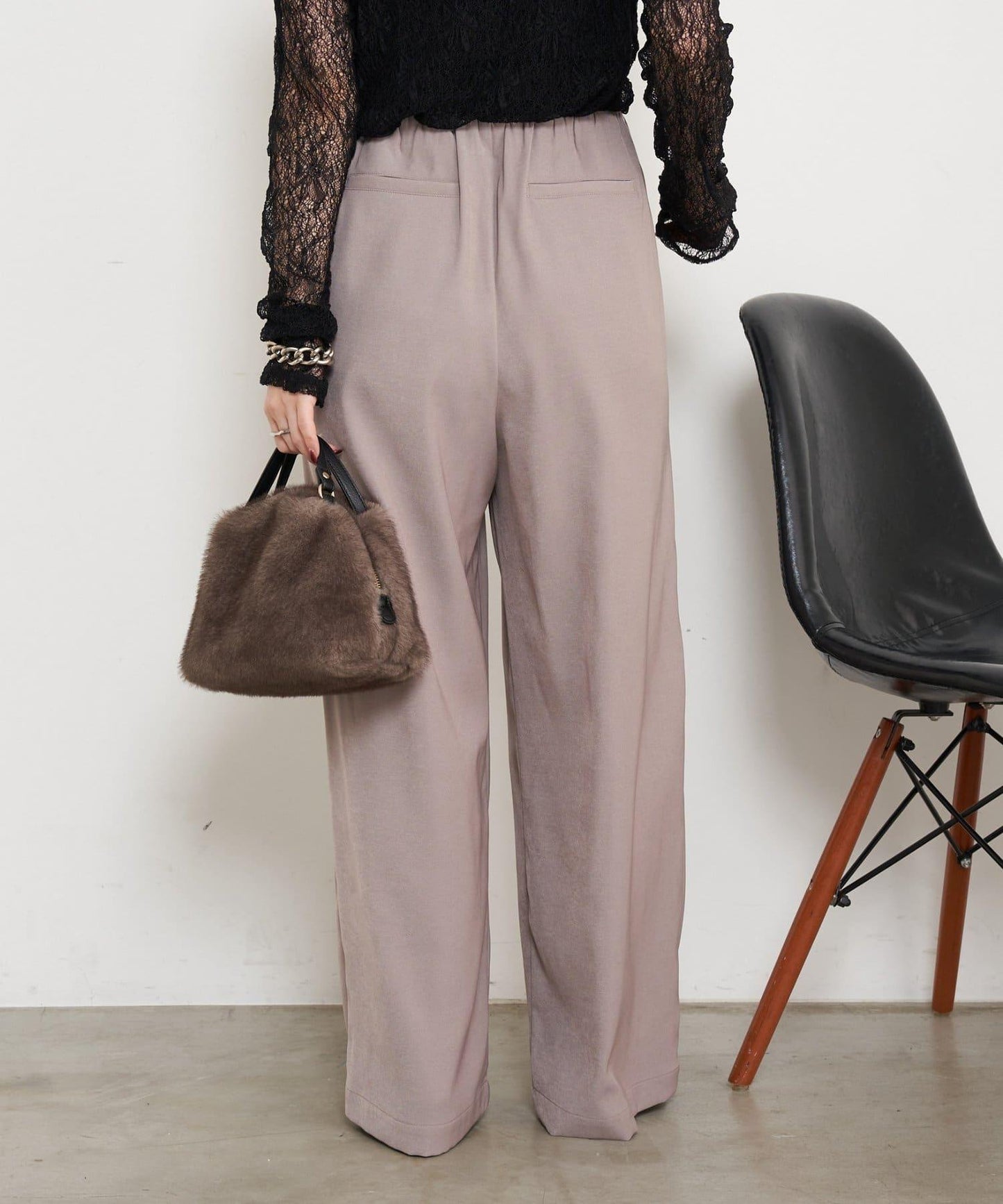 高腰抽褶寬腿褲