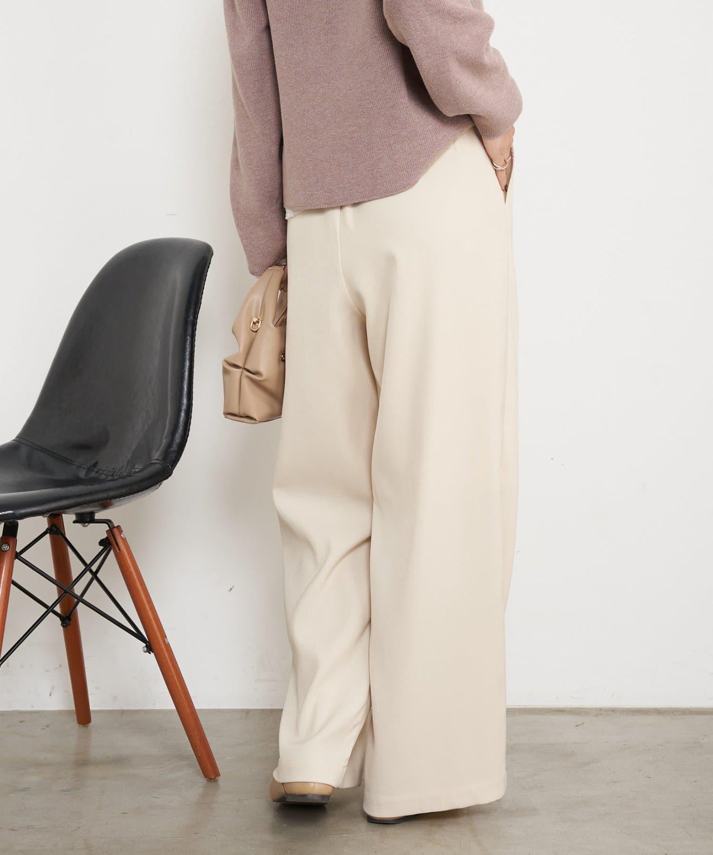 高腰抽褶寬腿褲