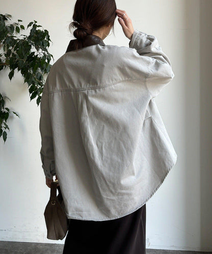 仿皮革翻領襯衫夾克