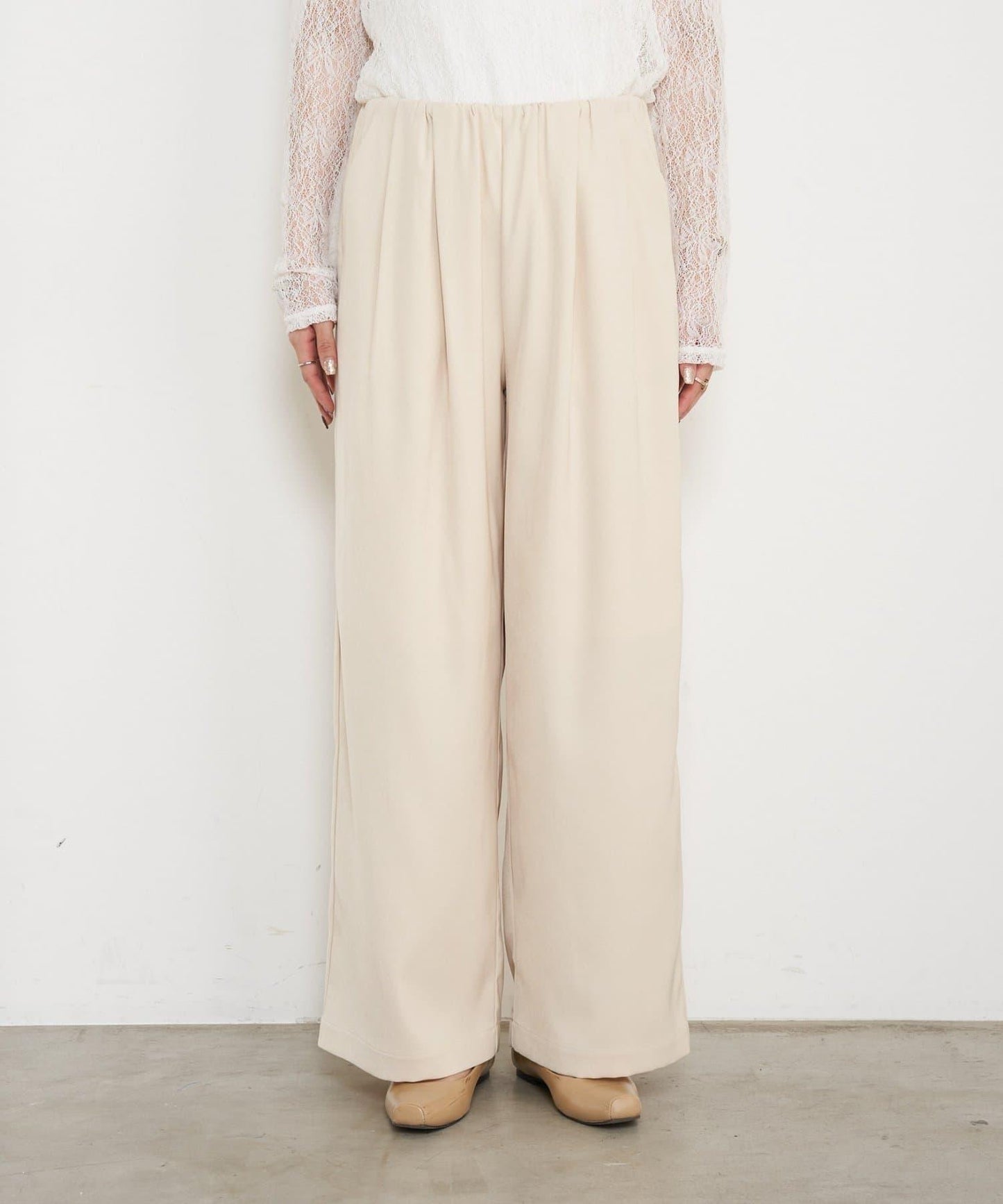 高腰抽褶寬腿褲