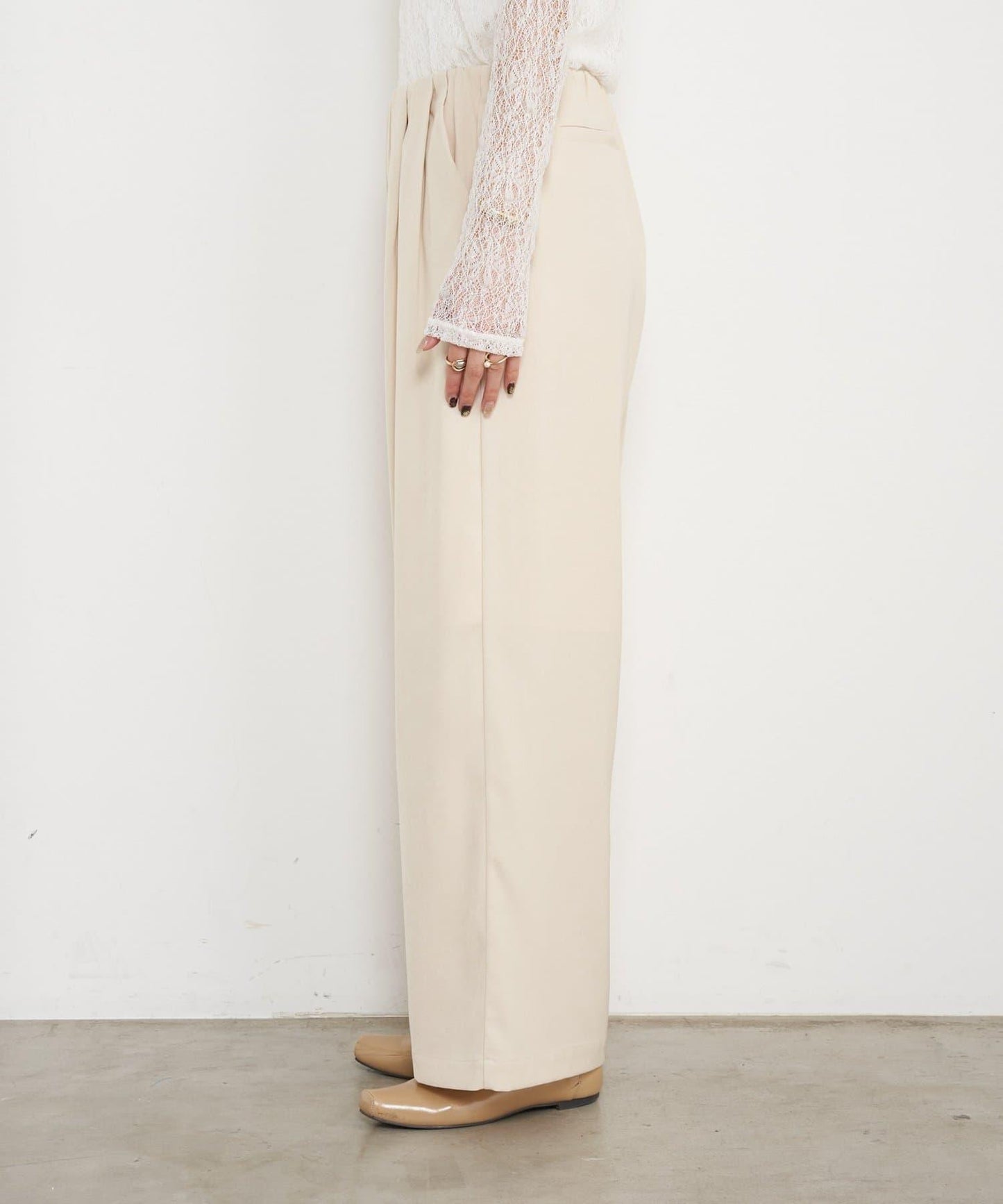 高腰抽褶寬腿褲