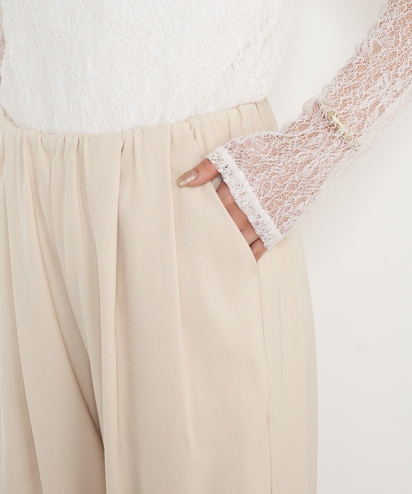 高腰抽褶寬腿褲