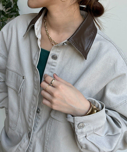 仿皮革翻領襯衫夾克
