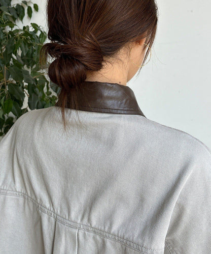 仿皮革翻領襯衫夾克