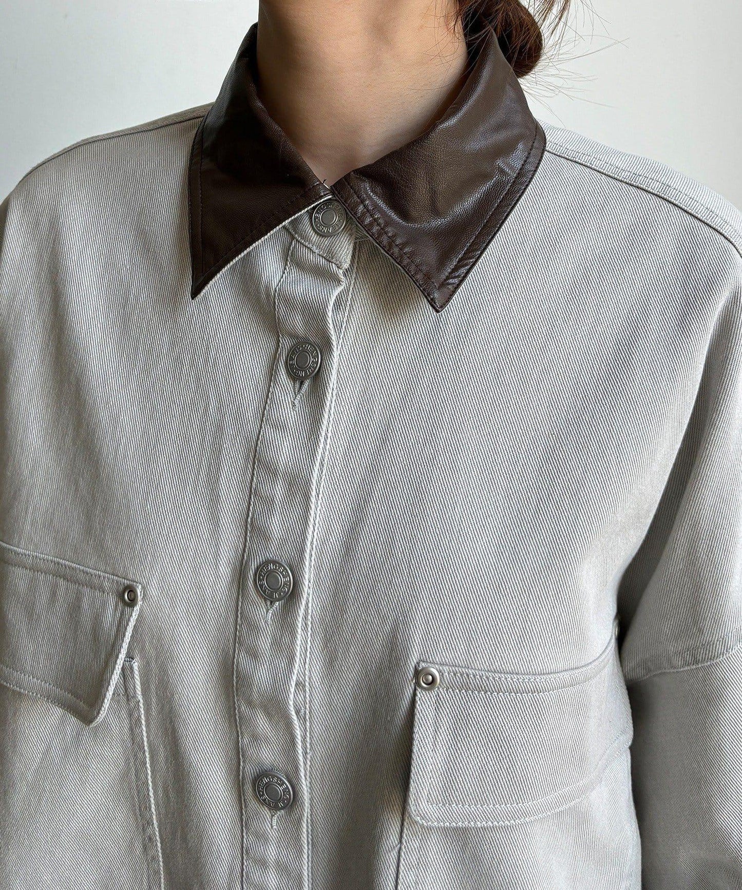 仿皮革翻領襯衫夾克