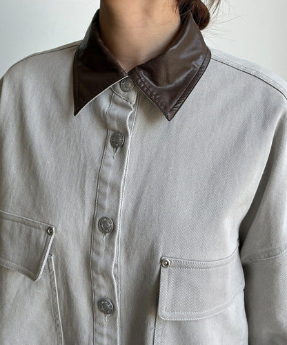 仿皮革翻領襯衫夾克