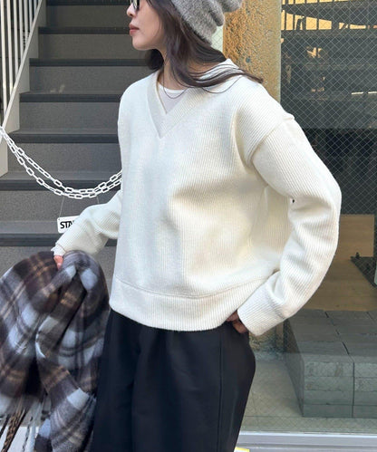 羅紋針織V領套頭衫