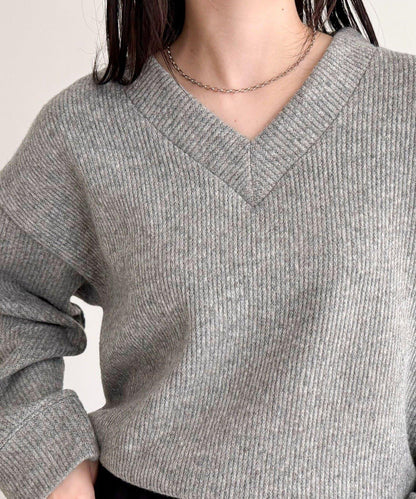 羅紋針織V領套頭衫