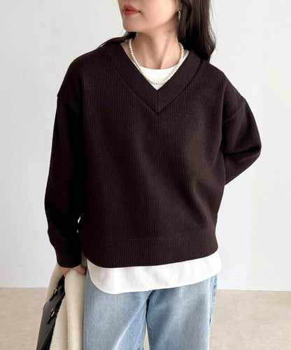 羅紋針織V領套頭衫