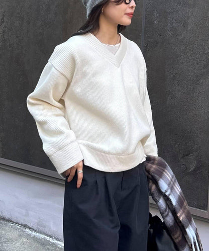 羅紋針織V領套頭衫