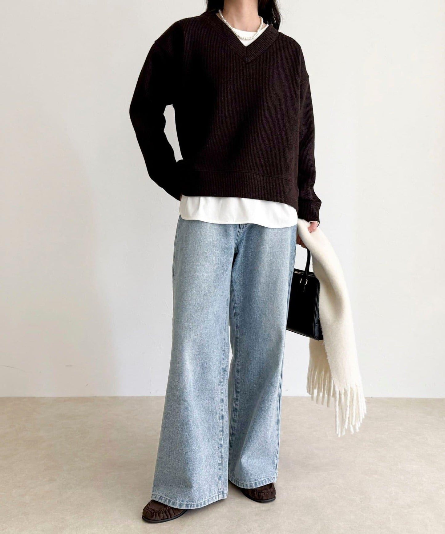 羅紋針織V領套頭衫