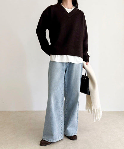 羅紋針織V領套頭衫