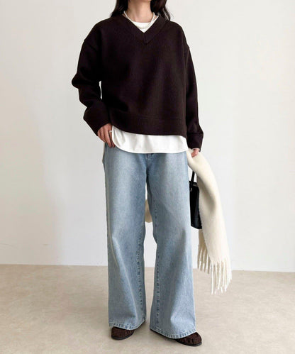 羅紋針織V領套頭衫