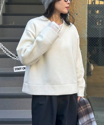 羅紋針織V領套頭衫