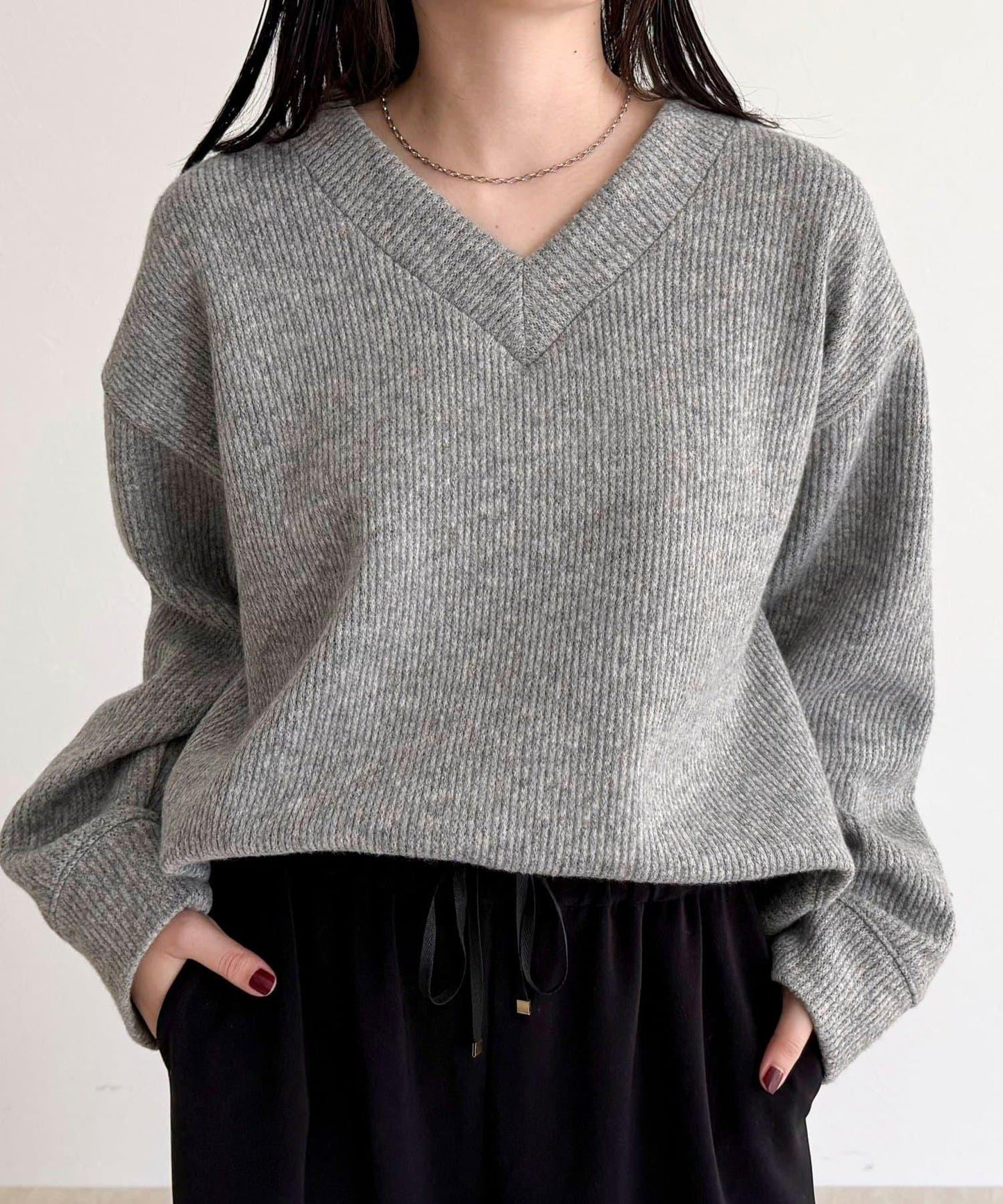 羅紋針織V領套頭衫