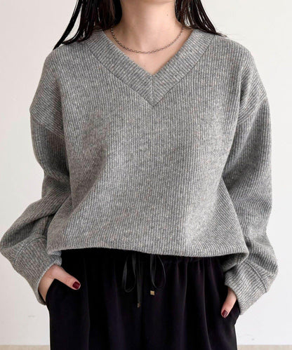 羅紋針織V領套頭衫