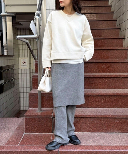 羅紋針織V領套頭衫