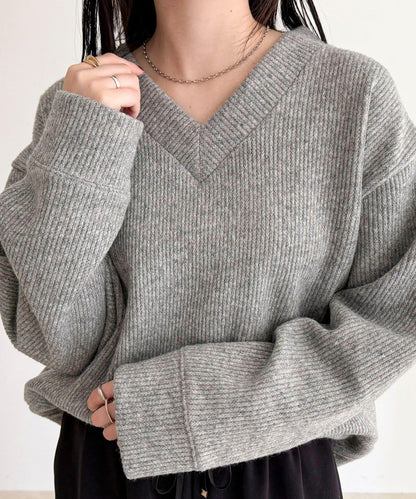 羅紋針織V領套頭衫