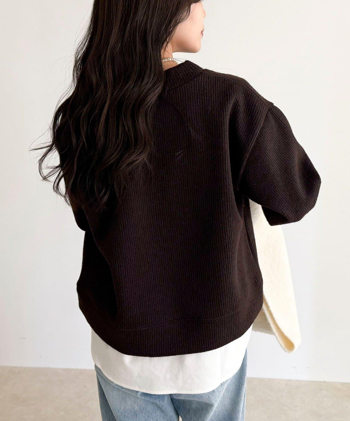 羅紋針織V領套頭衫