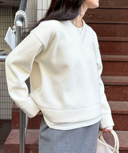 羅紋針織V領套頭衫