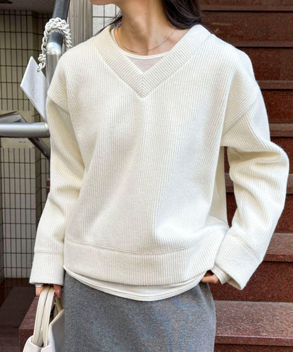羅紋針織V領套頭衫