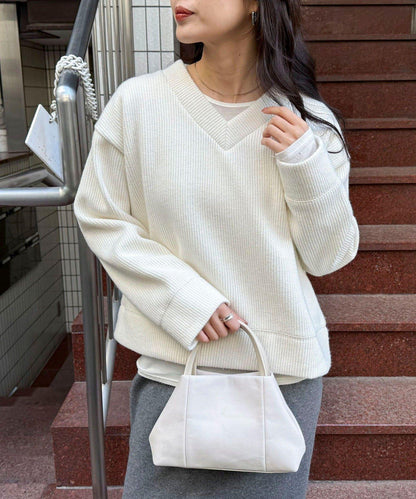 羅紋針織V領套頭衫