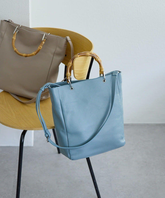 真皮 可放A4 竹柄 托特包 L款