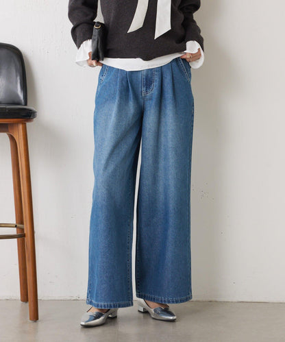 【2褶/柔軟牛仔】高腰荷葉邊牛仔褲