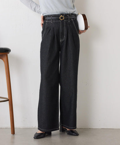 【2褶/柔軟牛仔】高腰荷葉邊牛仔褲