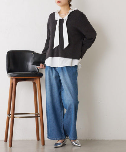 【2褶/柔軟牛仔】高腰荷葉邊牛仔褲