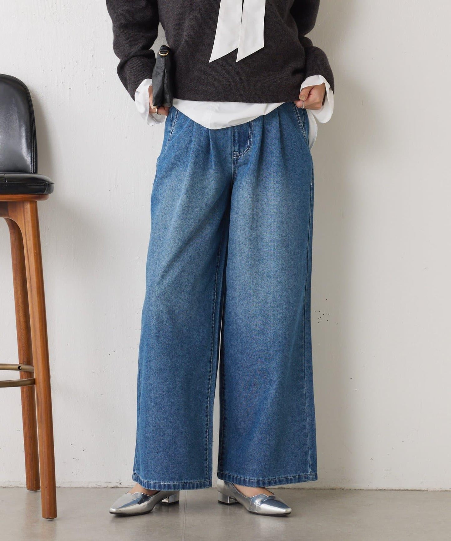 【2褶/柔軟牛仔】高腰荷葉邊牛仔褲