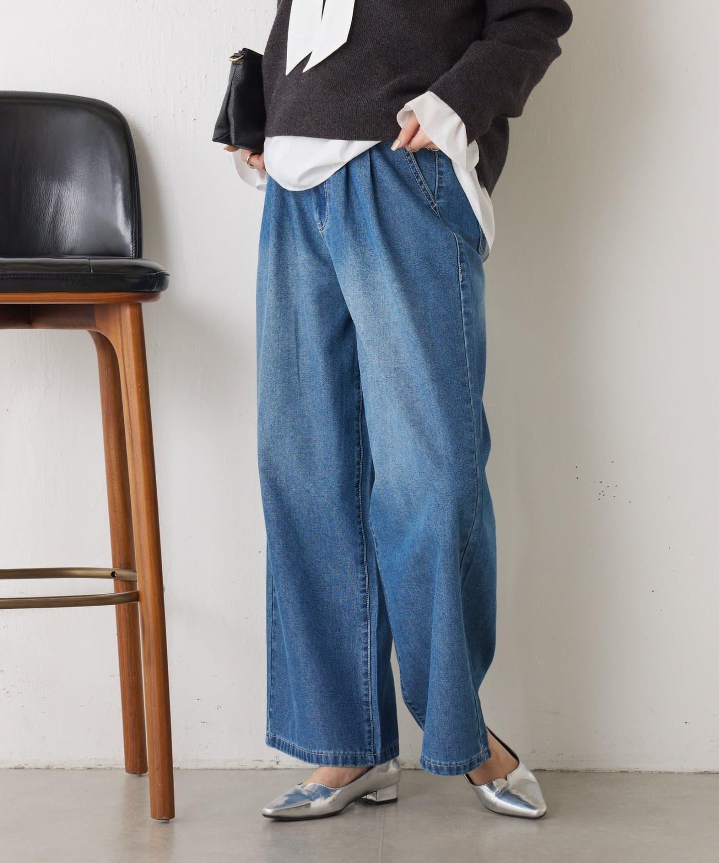 【2褶/柔軟牛仔】高腰荷葉邊牛仔褲