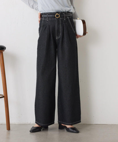 【2褶/柔軟牛仔】高腰荷葉邊牛仔褲