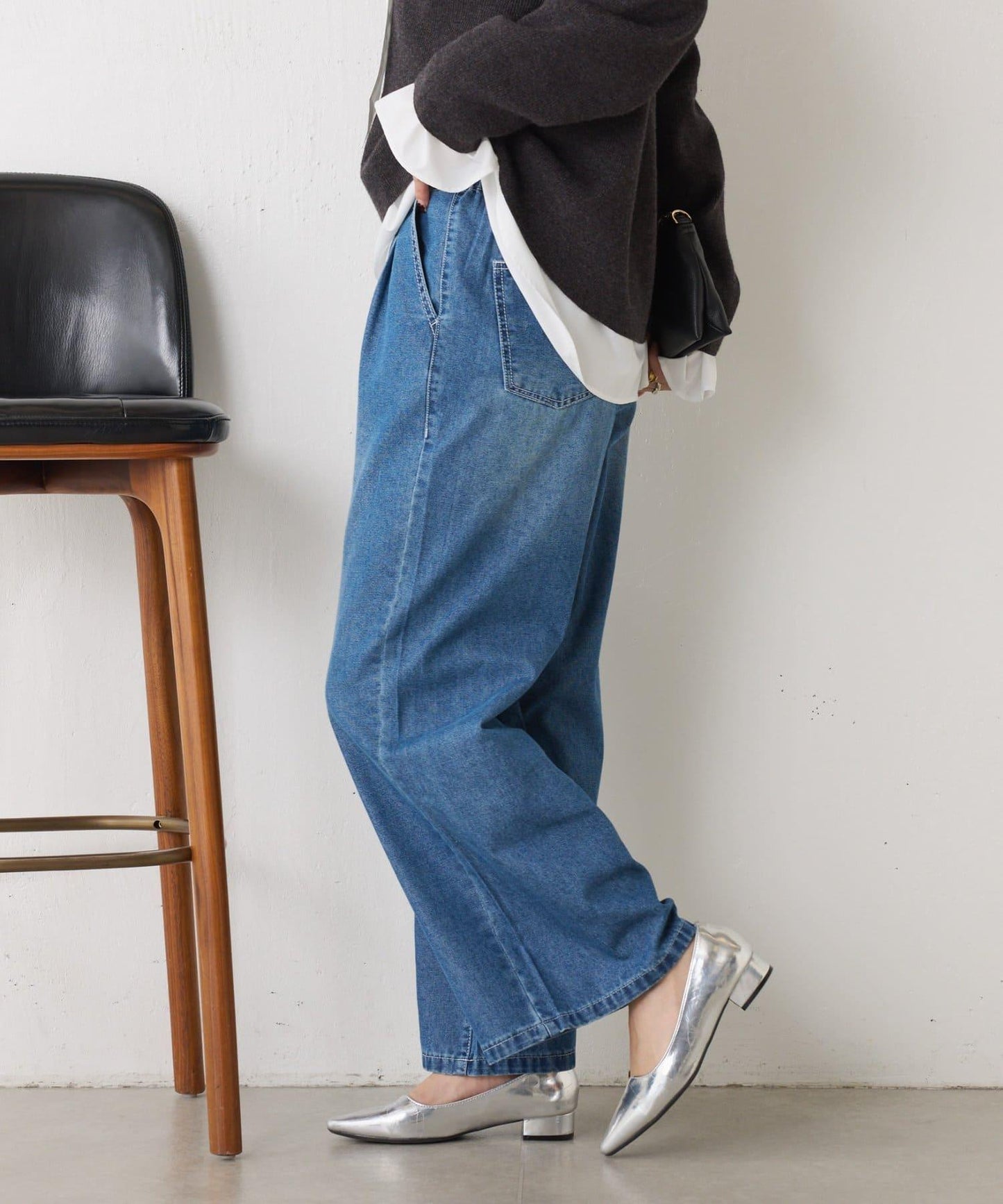 【2褶/柔軟牛仔】高腰荷葉邊牛仔褲