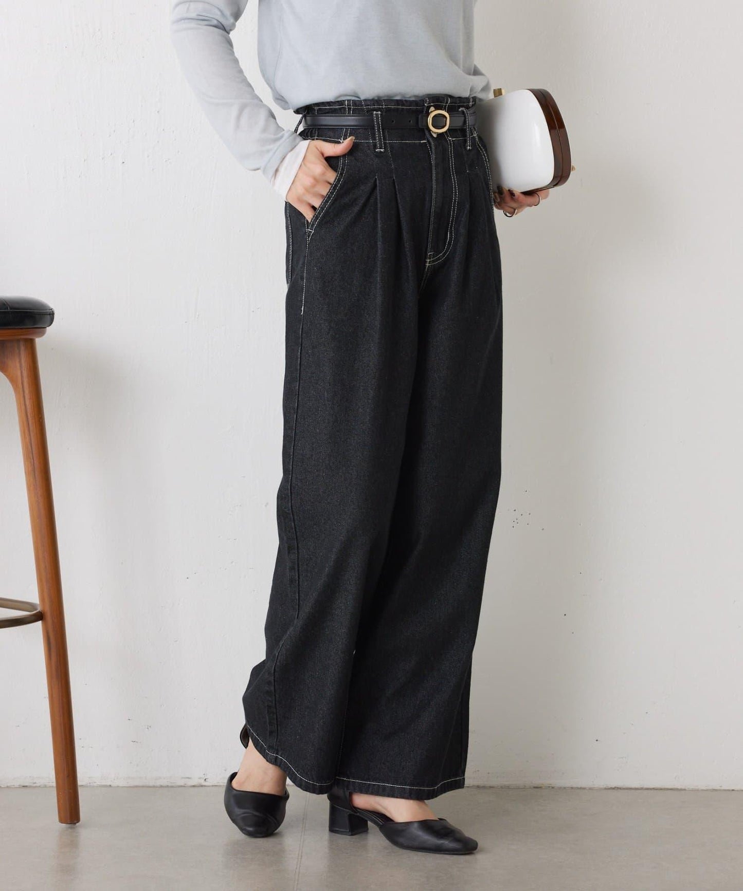 【2褶/柔軟牛仔】高腰荷葉邊牛仔褲