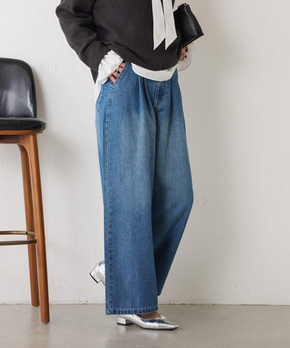 【2褶/柔軟牛仔】高腰荷葉邊牛仔褲