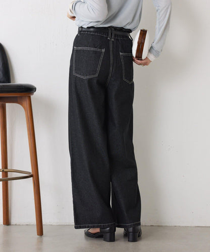 【2褶/柔軟牛仔】高腰荷葉邊牛仔褲