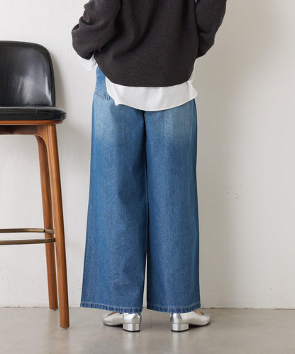 【2褶/柔軟牛仔】高腰荷葉邊牛仔褲