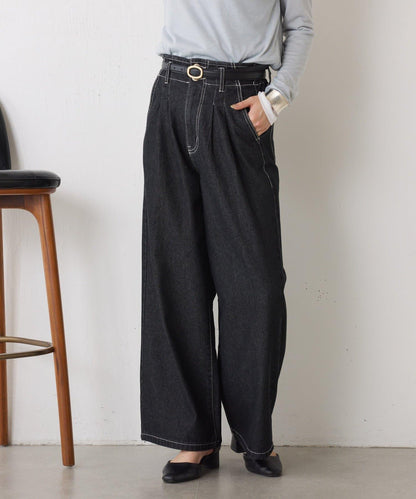 【2褶/柔軟牛仔】高腰荷葉邊牛仔褲