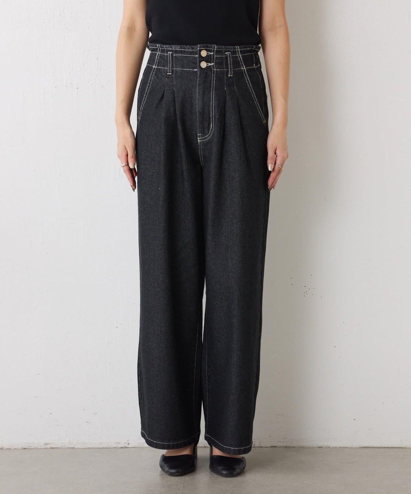 【2褶/柔軟牛仔】高腰荷葉邊牛仔褲