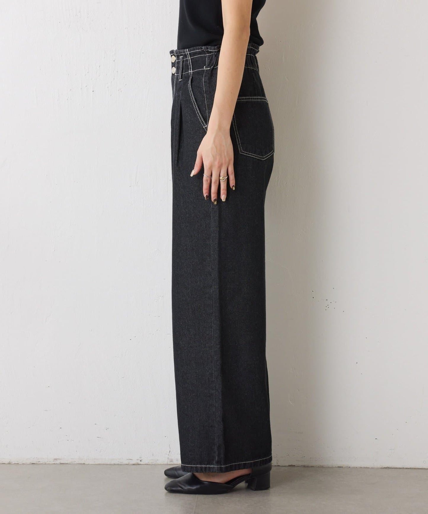 【2褶/柔軟牛仔】高腰荷葉邊牛仔褲